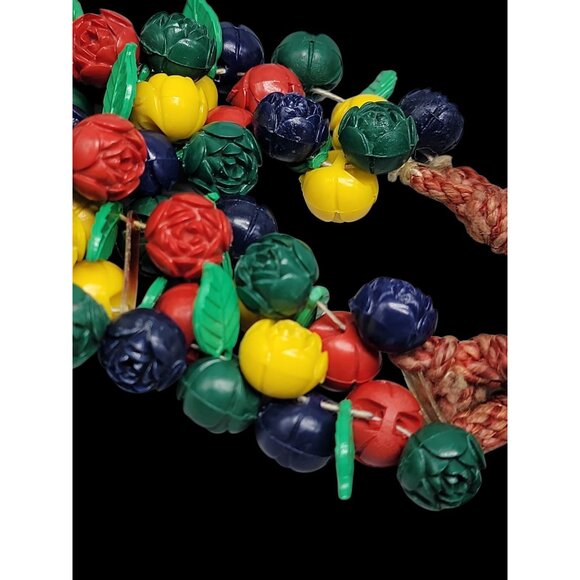 Carved Celluloid Flowers Bracelet Multistrand Colorful Bouquet Rope Bottom 8.5" - Picture 2 of 13